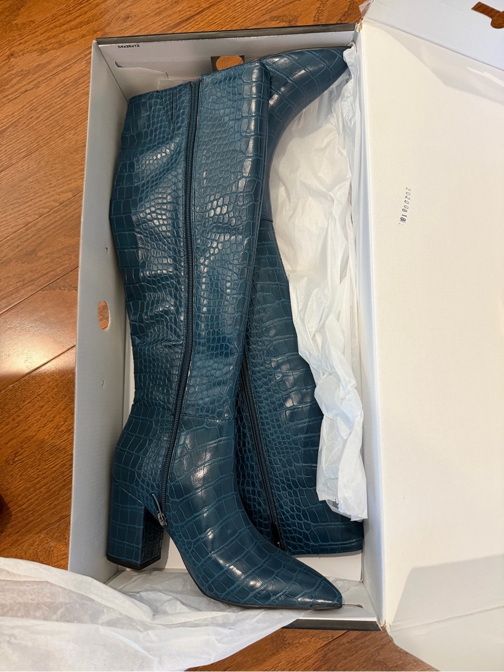 Nine West Adaly Teal Croc-Embossed Pointed-Toe Knee Boots